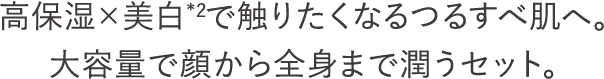 高保湿×美白*2で触りたくなるつるすべ肌へ。大容量で顔から全身まで潤うセット。