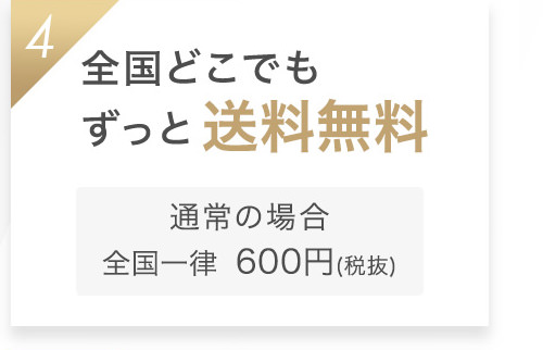 4 全国どこでもずっと送料無料 通常の場合全国一律 600円(税抜)