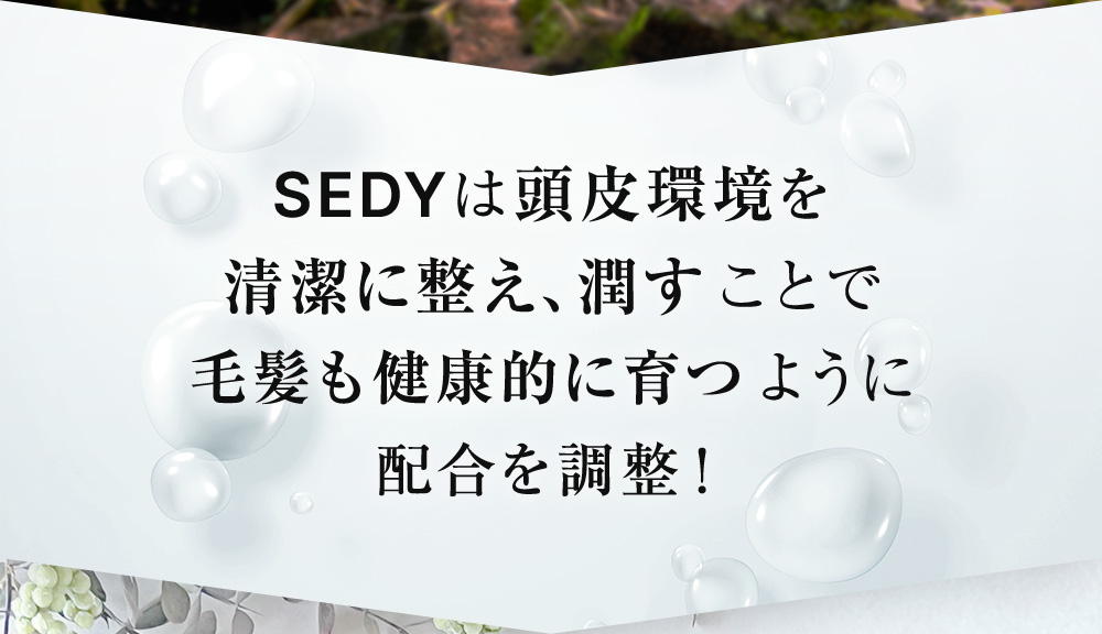 SEDYは頭皮環境を清潔に整え、潤すことで毛髪も健康的に育つように配合を調整！