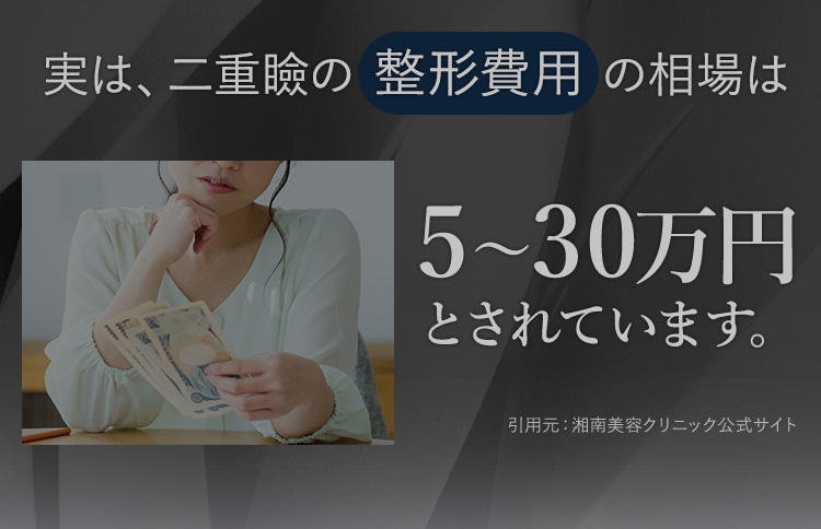 実は、二重瞼の整形費用の相場は5~30万円 とされています。引用元：湘南美容クリニック公式サイト