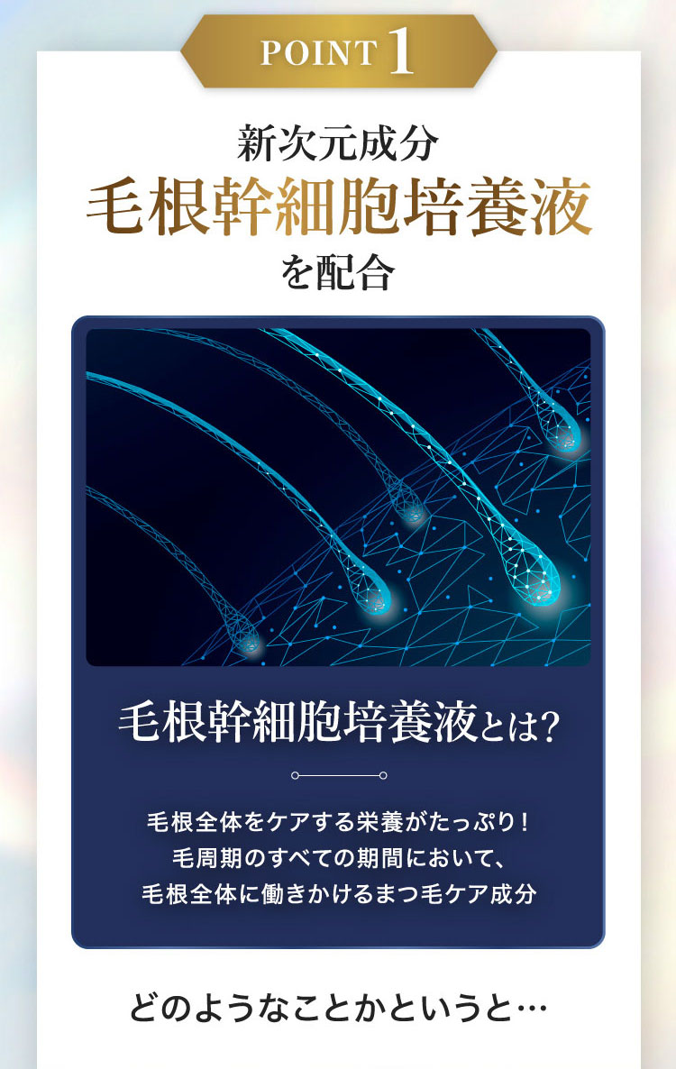 POINT1 新次元成分 毛根幹細胞培養液を配合 伸びない時期のまつ毛にもアプローチ！